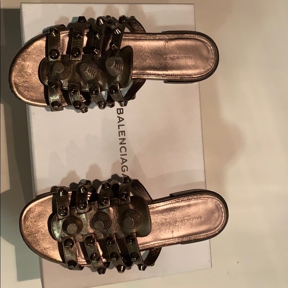 Gunmetal Balenciaga Studded Slides - Picture 1 of 4